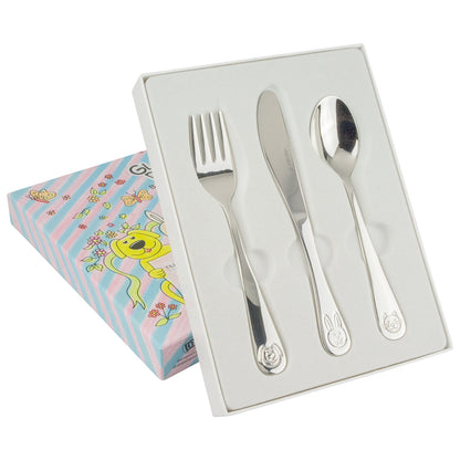 Barnbestick 3-delar Glada Djur i rostfritt stål 17,5 cm