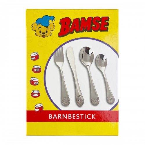 Barnbestick 4-delar Bamse i rostfritt stål