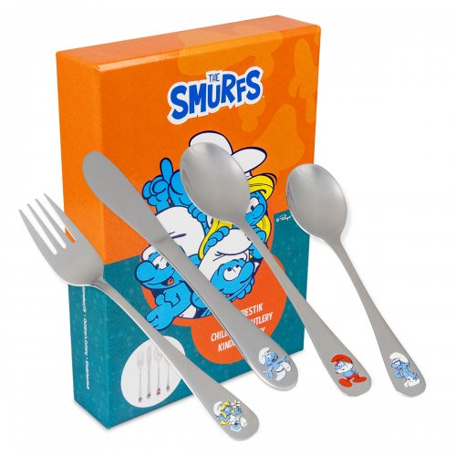Barnbestick Smurfarna 4-delar i rostfritt stål