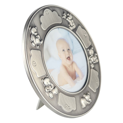Fotoram Nallar rund med dopmotiv i tennfinish i tenn 17 cm – bild 3